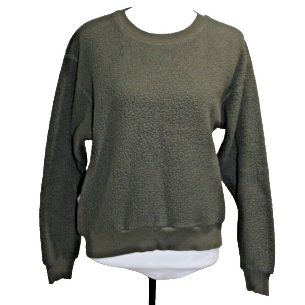 EVERLANE The ReNew Fleece Crew Size Medium Womens Utility Sweatshirt Olive Green